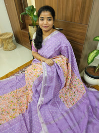 Handwoven Mangalagiri Pattu Saree with Digital Prints  - Lavender with Peach