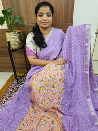 Handwoven Mangalagiri Pattu Saree with Digital Prints  - Lavender with Peach
