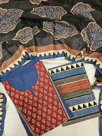Cotton Unstitched Salwar - Dark Blue