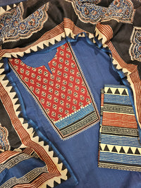 Cotton Unstitched Salwar - Dark Blue