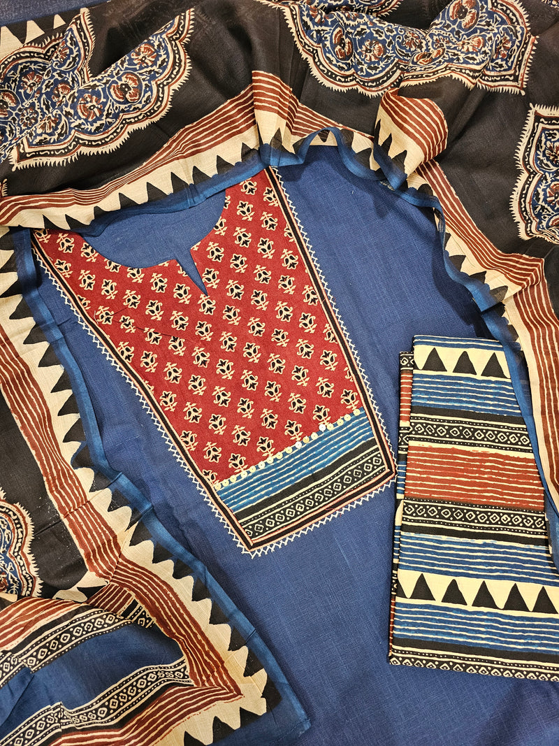 Cotton Unstitched Salwar - Dark Blue
