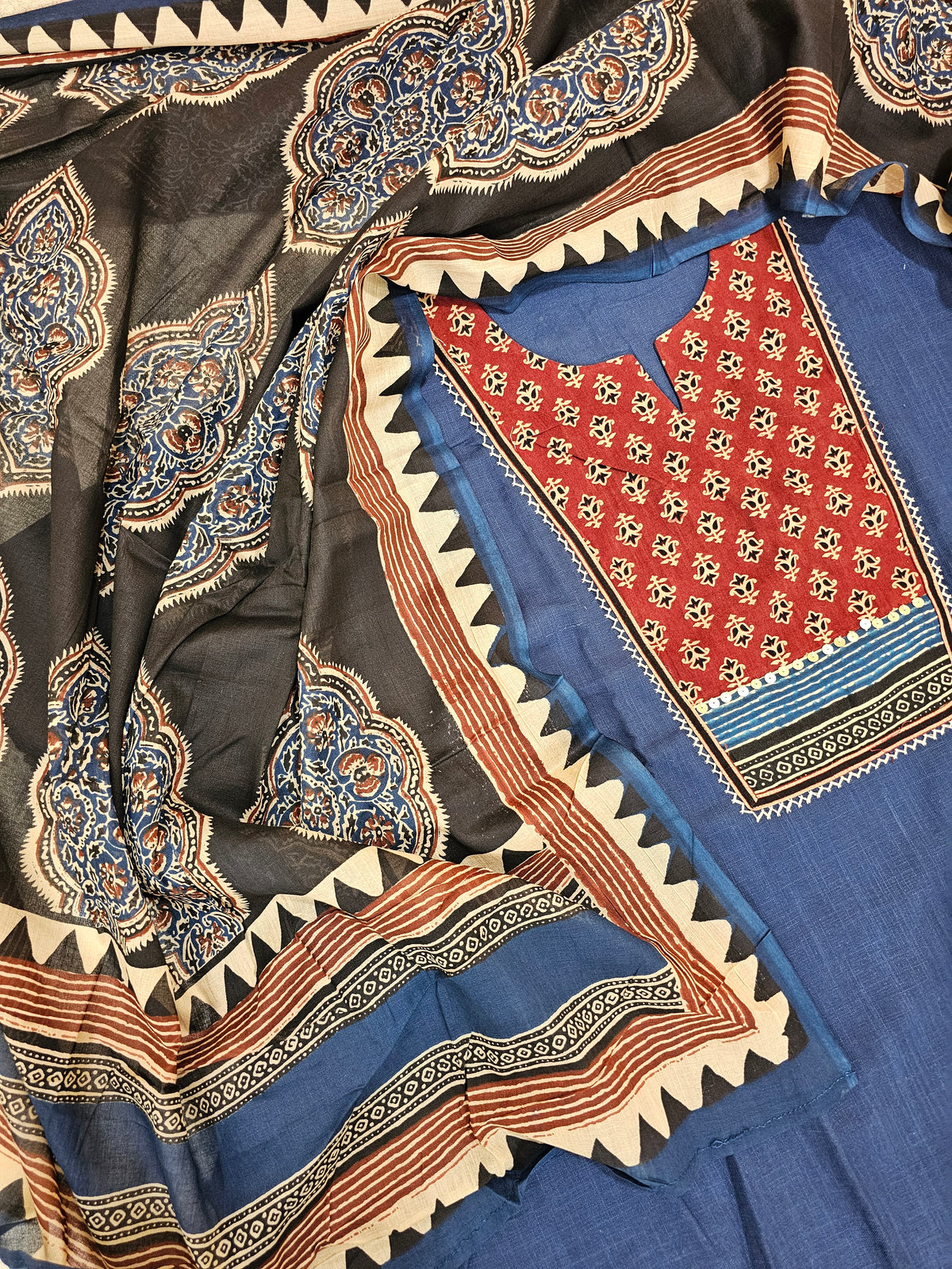 Cotton Unstitched Salwar - Dark Blue