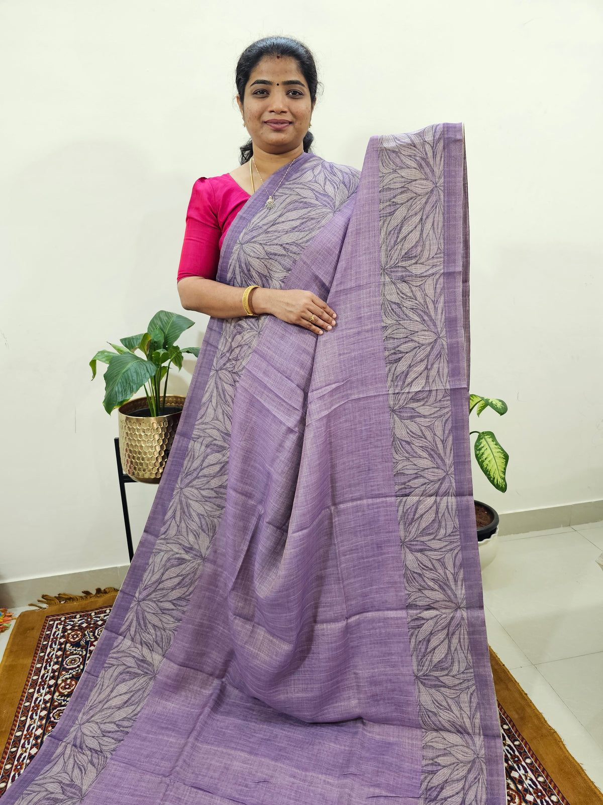 Linen Tissue with Digital Printed Sarees - Purple