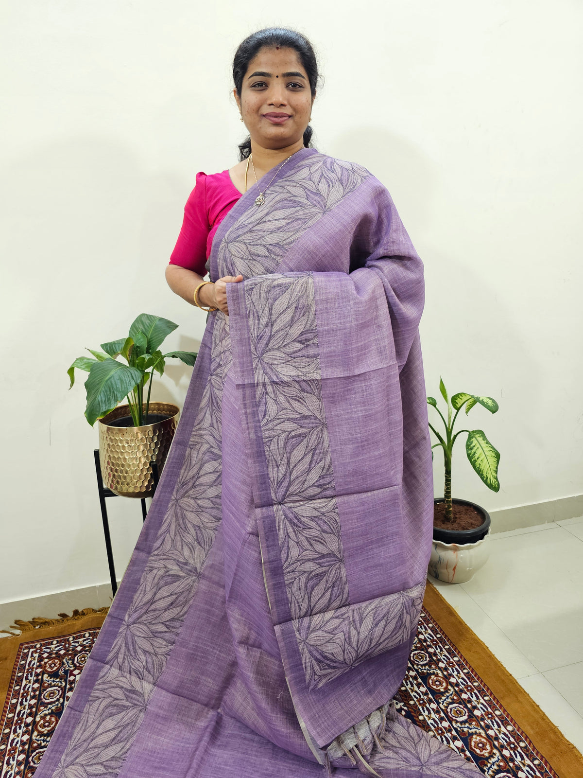 Linen Tissue with Digital Printed Sarees - Purple