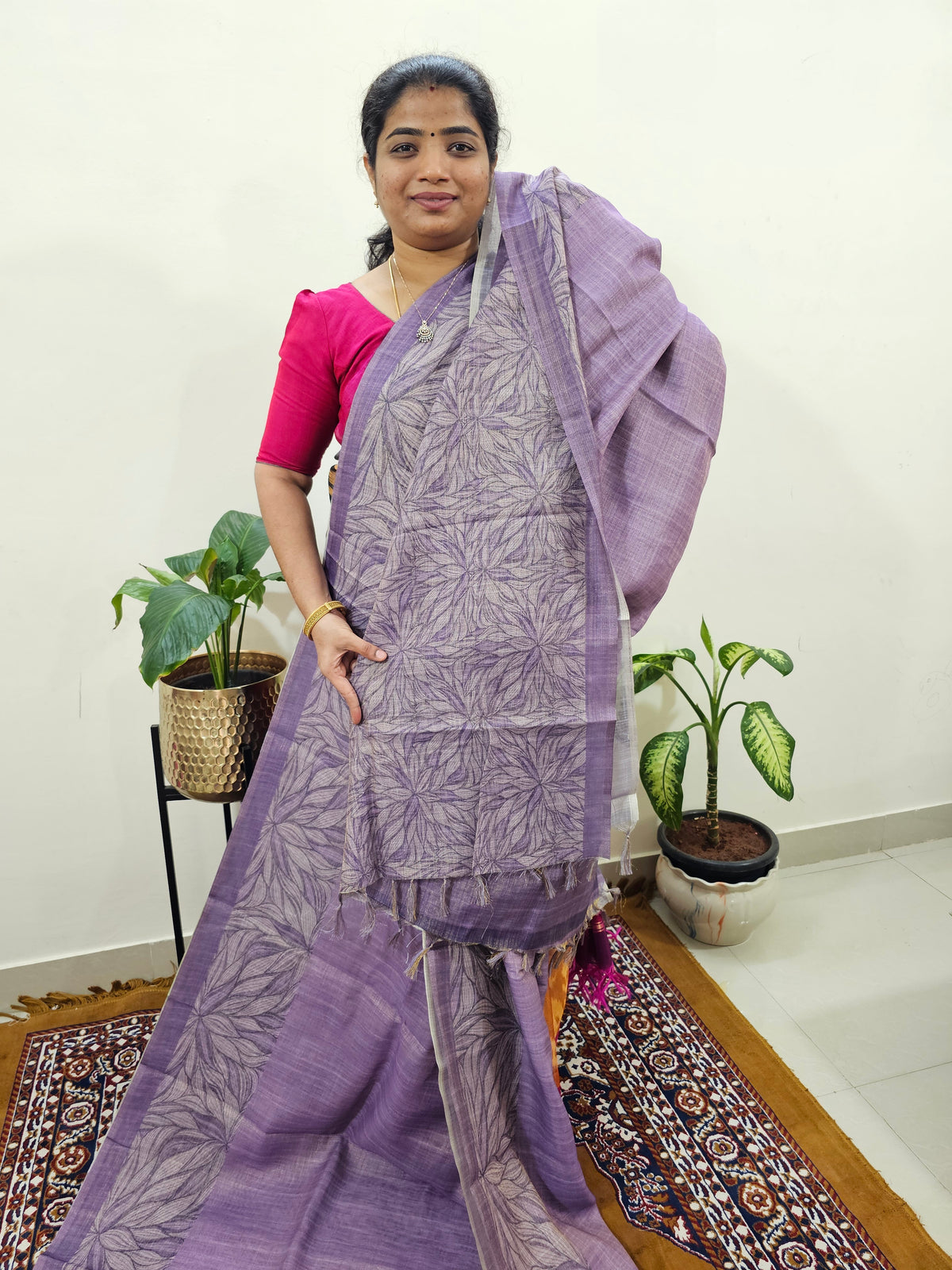 Linen Tissue with Digital Printed Sarees - Purple