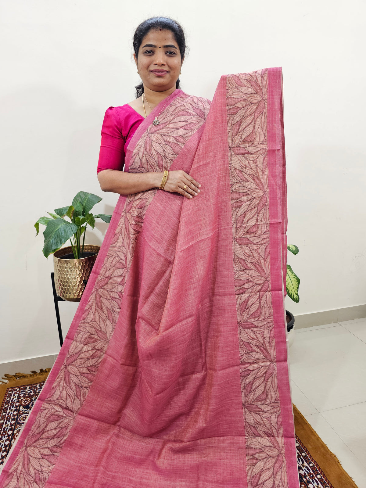 Linen Tissue with Digital Printed Sarees - Pink
