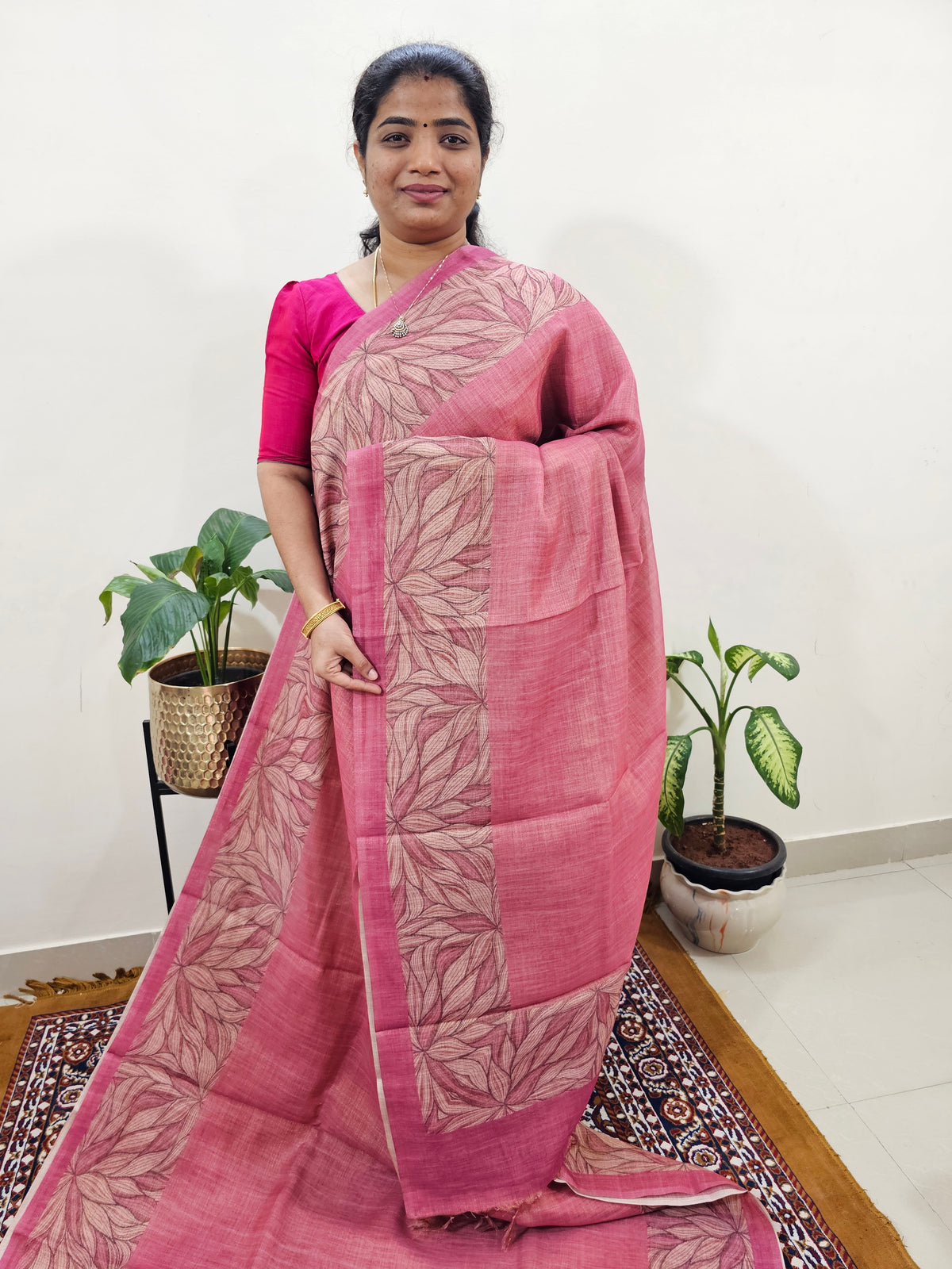 Linen Tissue with Digital Printed Sarees - Pink