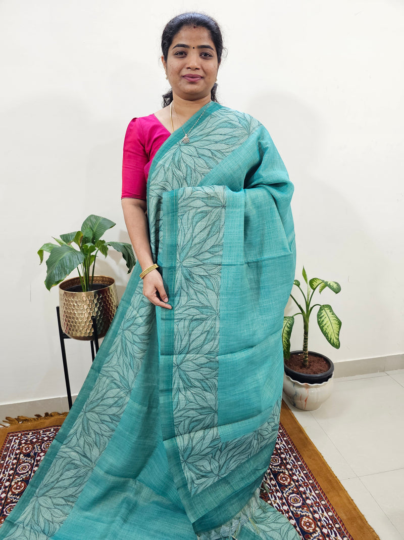 Linen Tissue with Digital Printed Sarees - Sea Green