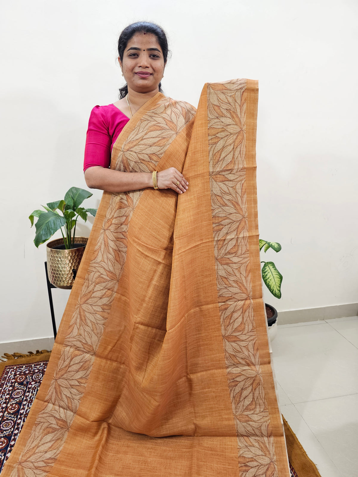 Linen Tissue with Digital Printed Sarees - Honey Brown