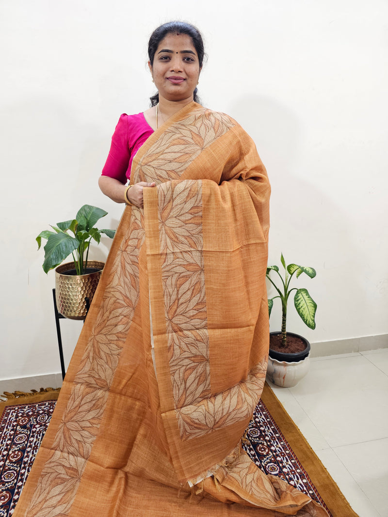 Linen Tissue with Digital Printed Sarees - Honey Brown
