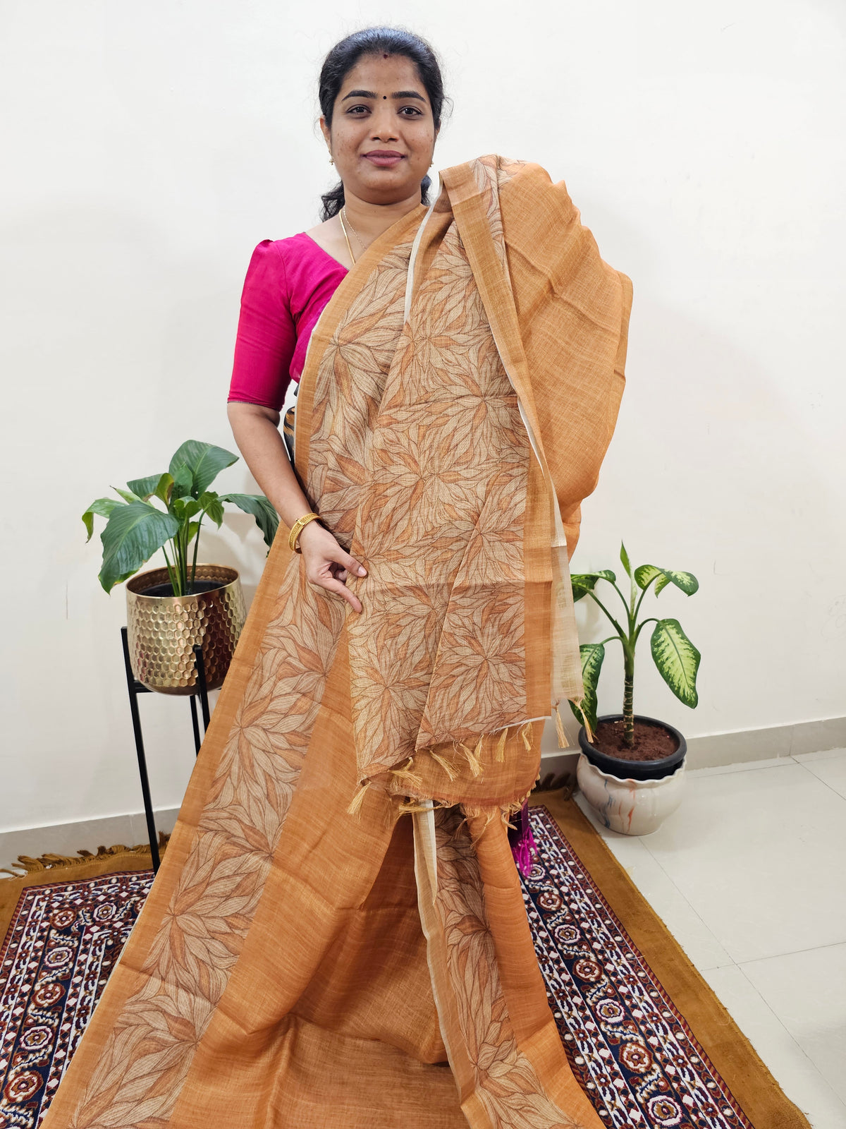 Linen Tissue with Digital Printed Sarees - Honey Brown
