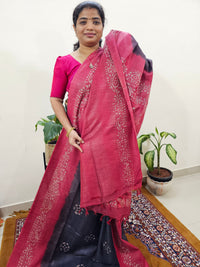 Bhagalpuri Zari Weaving with Batik Print - Blue with Pink