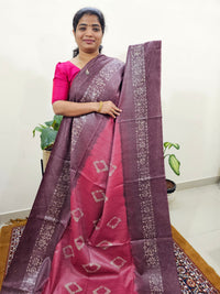 Bhagalpuri Zari Weaving with Batik Print - Pink with Maroon