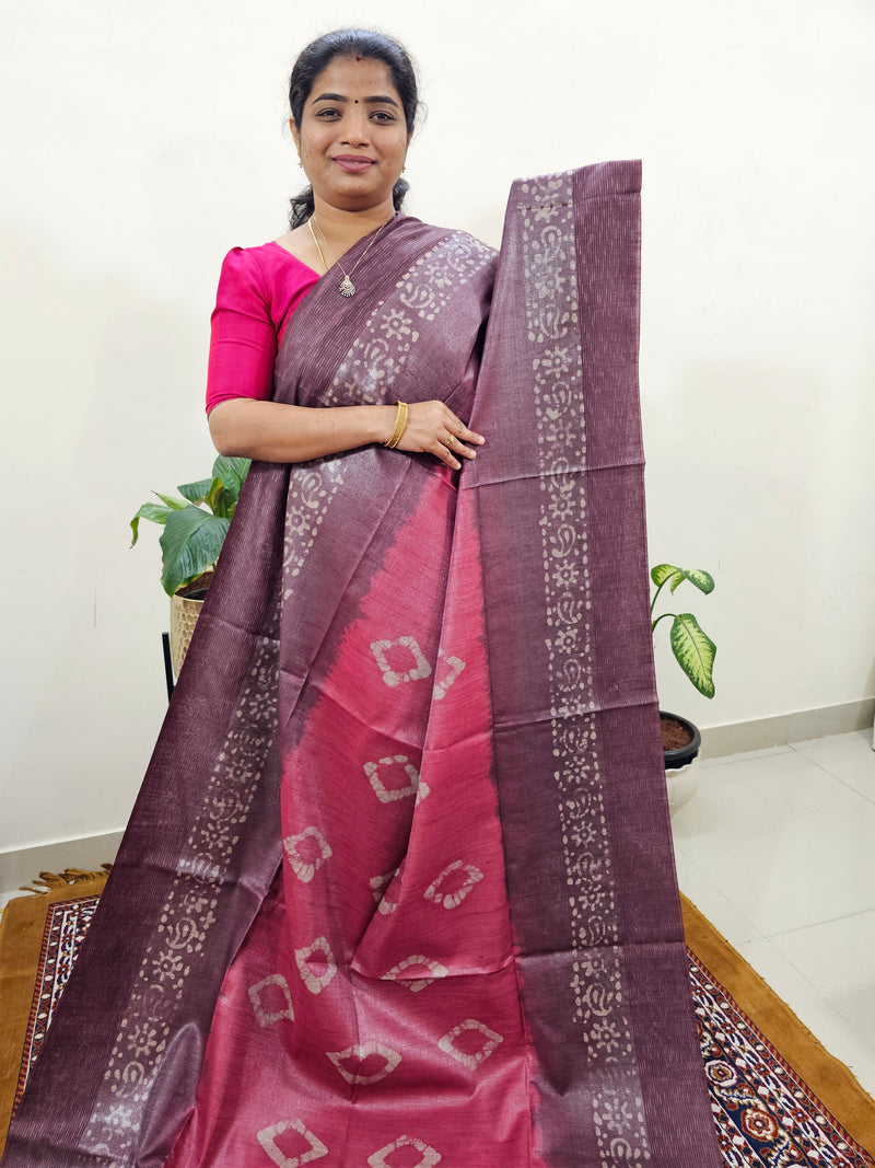 Bhagalpuri Zari Weaving with Batik Print - Pink with Maroon