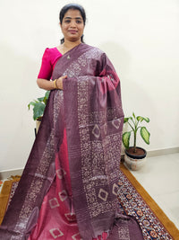 Bhagalpuri Zari Weaving with Batik Print - Pink with Maroon
