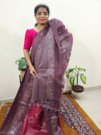 Bhagalpuri Zari Weaving with Batik Print - Pink with Maroon