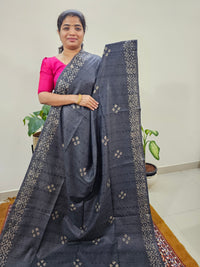 Bhagalpuri Zari Weaving with Batik Print - Grey with Sea Green