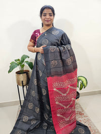 Bhagalpuri with Batik Print - Grey with Red