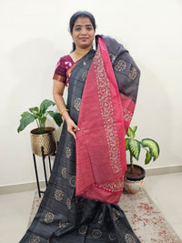 Bhagalpuri with Batik Print - Grey with Red