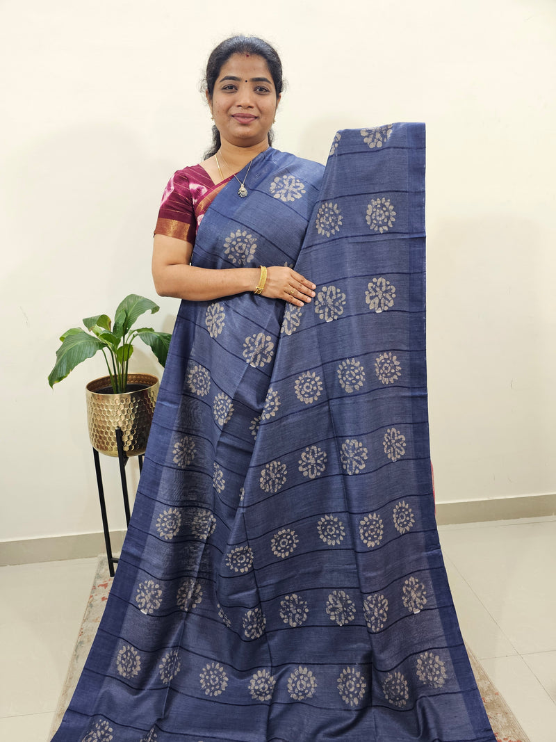 Bhagalpuri with Batik Print - Blue with Pink