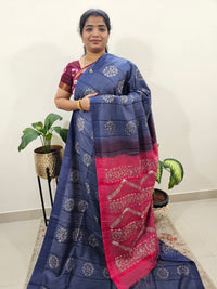 Bhagalpuri with Batik Print - Blue with Pink