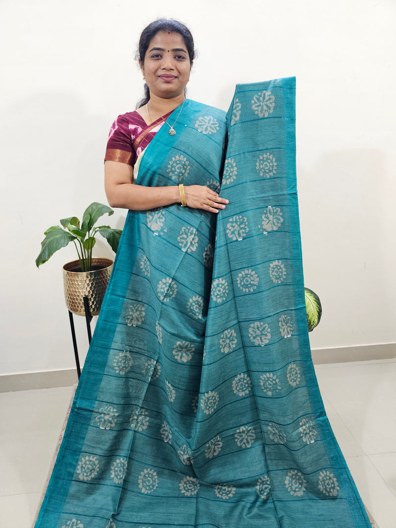 Bhagalpuri with Batik Print - Sea Greennwith Blue