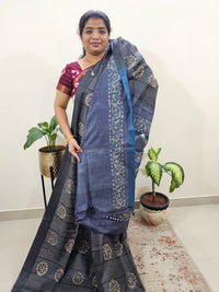 Bhagalpuri with Batik Print - Grey with Blue