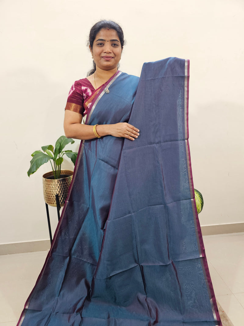 Mangalagiri Silk Cotton - Dual Shade Peacock Green with Maroon