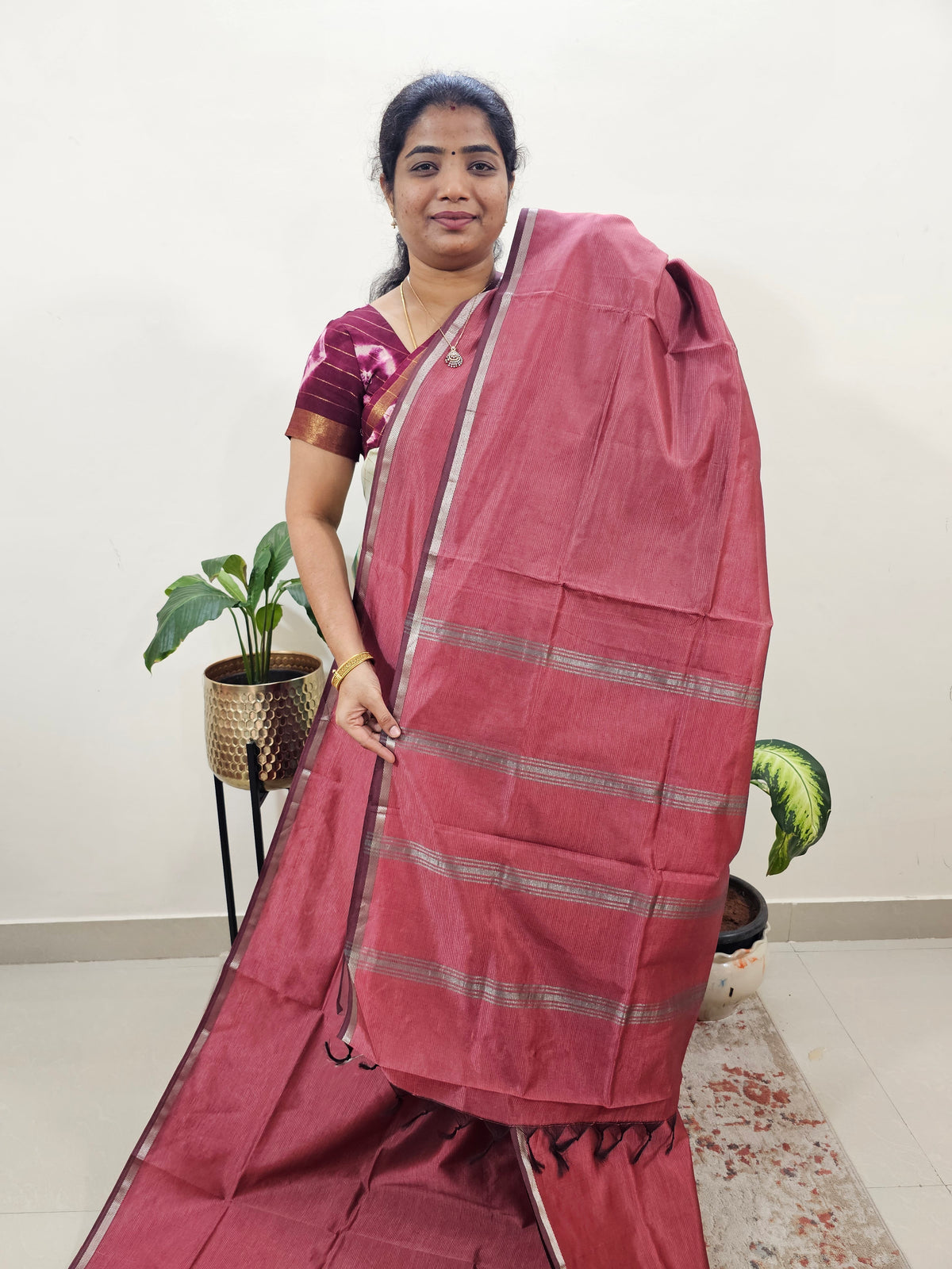 Mangalagiri Silk Cotton - Dark Onion Pink