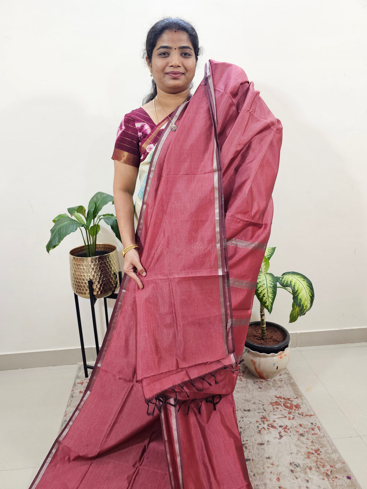 Mangalagiri Silk Cotton - Dark Onion Pink