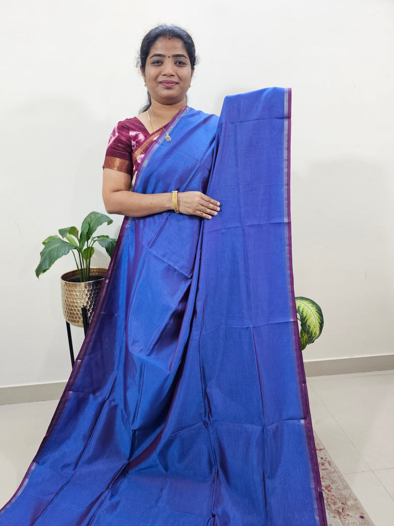 Mangalagiri Silk Cotton - Dual Shade Peacock Blue with Maroon