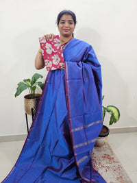Mangalagiri Silk Cotton - Dual Shade Peacock Blue with Maroon