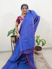 Mangalagiri Silk Cotton - Dual Shade Peacock Blue with Maroon