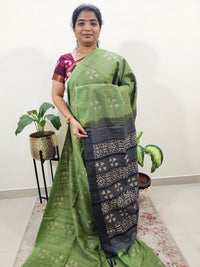 Bhagalpuri Zari Weaving with Batik Print - Green with Grey