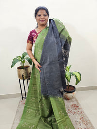 Bhagalpuri Zari Weaving with Batik Print - Green with Grey
