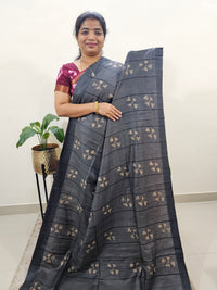 Bhagalpuri Zari Weaving with Batik Print - Grey with Pink