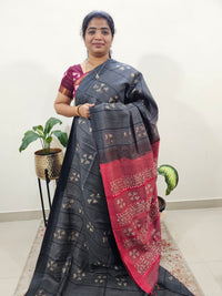 Bhagalpuri Zari Weaving with Batik Print - Grey with Pink
