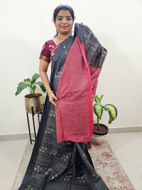 Bhagalpuri Zari Weaving with Batik Print - Grey with Pink