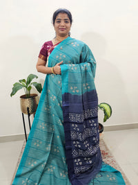 Bhagalpuri Zari Weaving with Batik Print - Sea Green with Blue