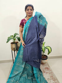 Bhagalpuri Zari Weaving with Batik Print - Sea Green with Blue