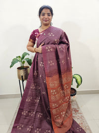 Bhagalpuri Zari Weaving with Batik Print - Brown with Honey Brown