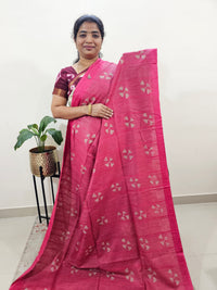 Bhagalpuri Zari Weaving with Batik Print - Pink with Maroon