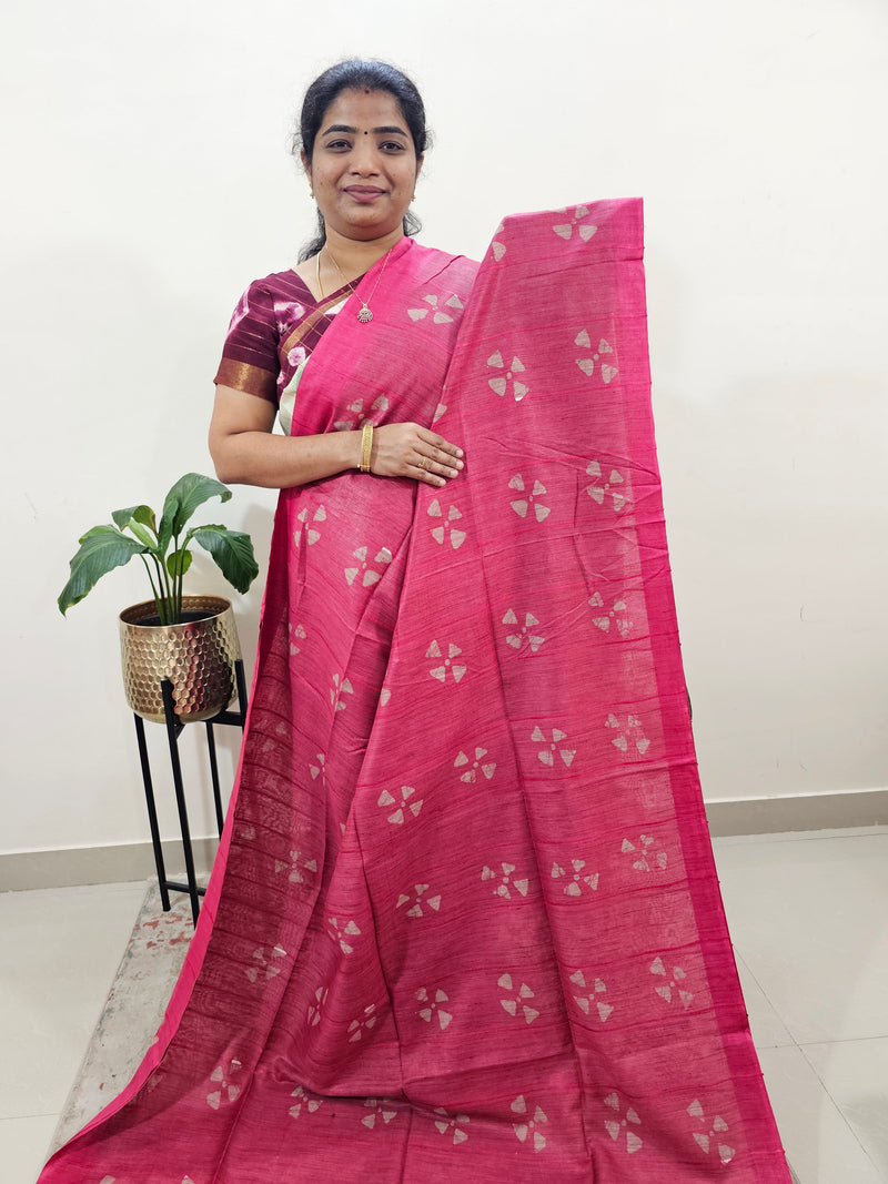 Bhagalpuri Zari Weaving with Batik Print - Pink with Maroon