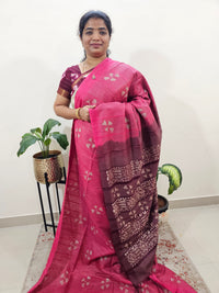 Bhagalpuri Zari Weaving with Batik Print - Pink with Maroon
