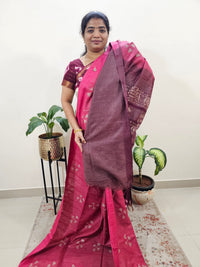 Bhagalpuri Zari Weaving with Batik Print - Pink with Maroon