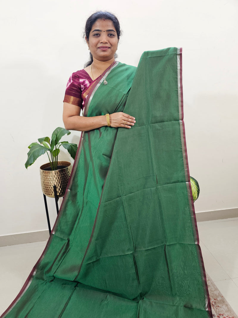 Mangalagiri Silk Cotton - Dual Shade Green with Maroon