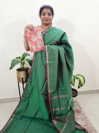 Mangalagiri Silk Cotton - Dual Shade Green with Maroon