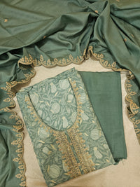 Modal Silk Unstitched Salwar Suit - Sea Green