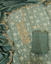 Modal Silk Unstitched Salwar Suit - Sea Green