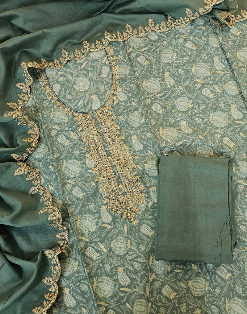 Modal Silk Unstitched Salwar Suit - Sea Green